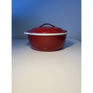CORNINGWARE RED WITH WHITE‎ 1 1/2 QT. STONEWARE COVERED CASSEROLE